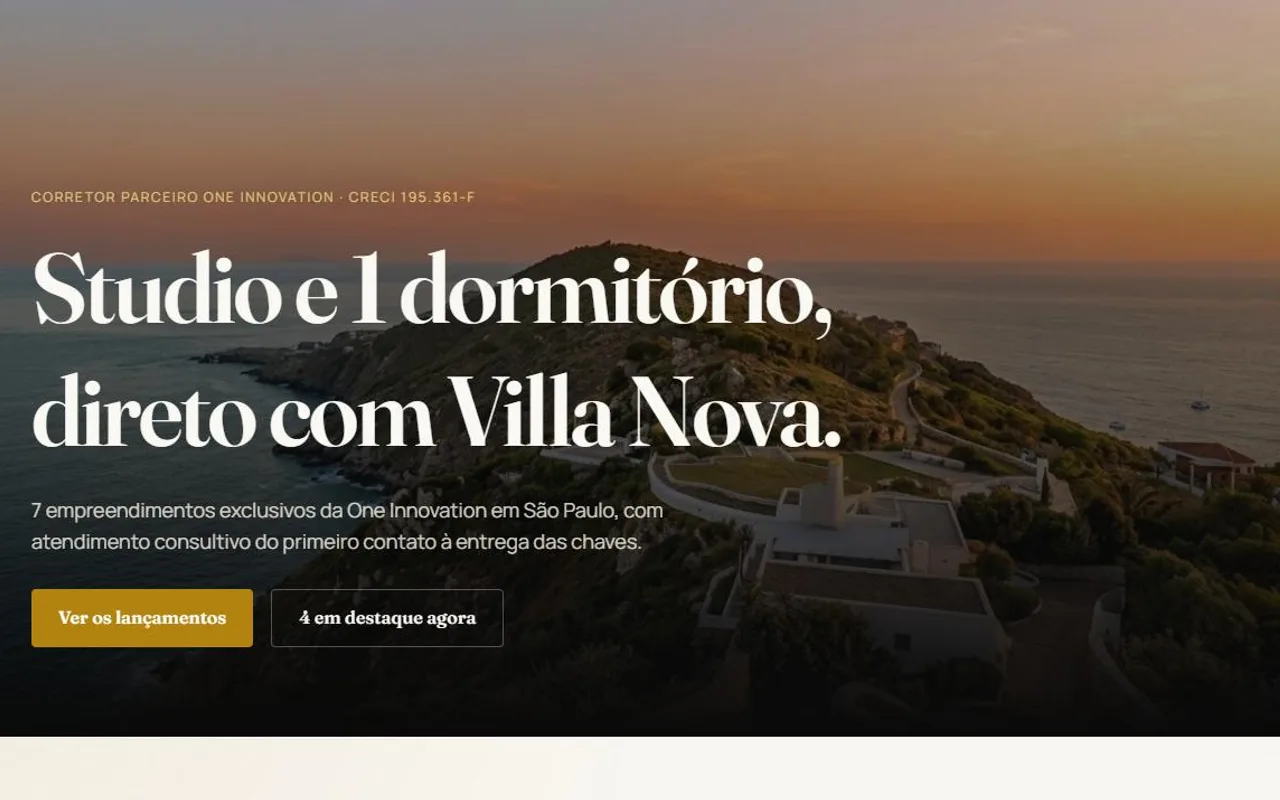 Captura de tela do site Danilo Villa Nova, mercado imobiliário, lançamentos