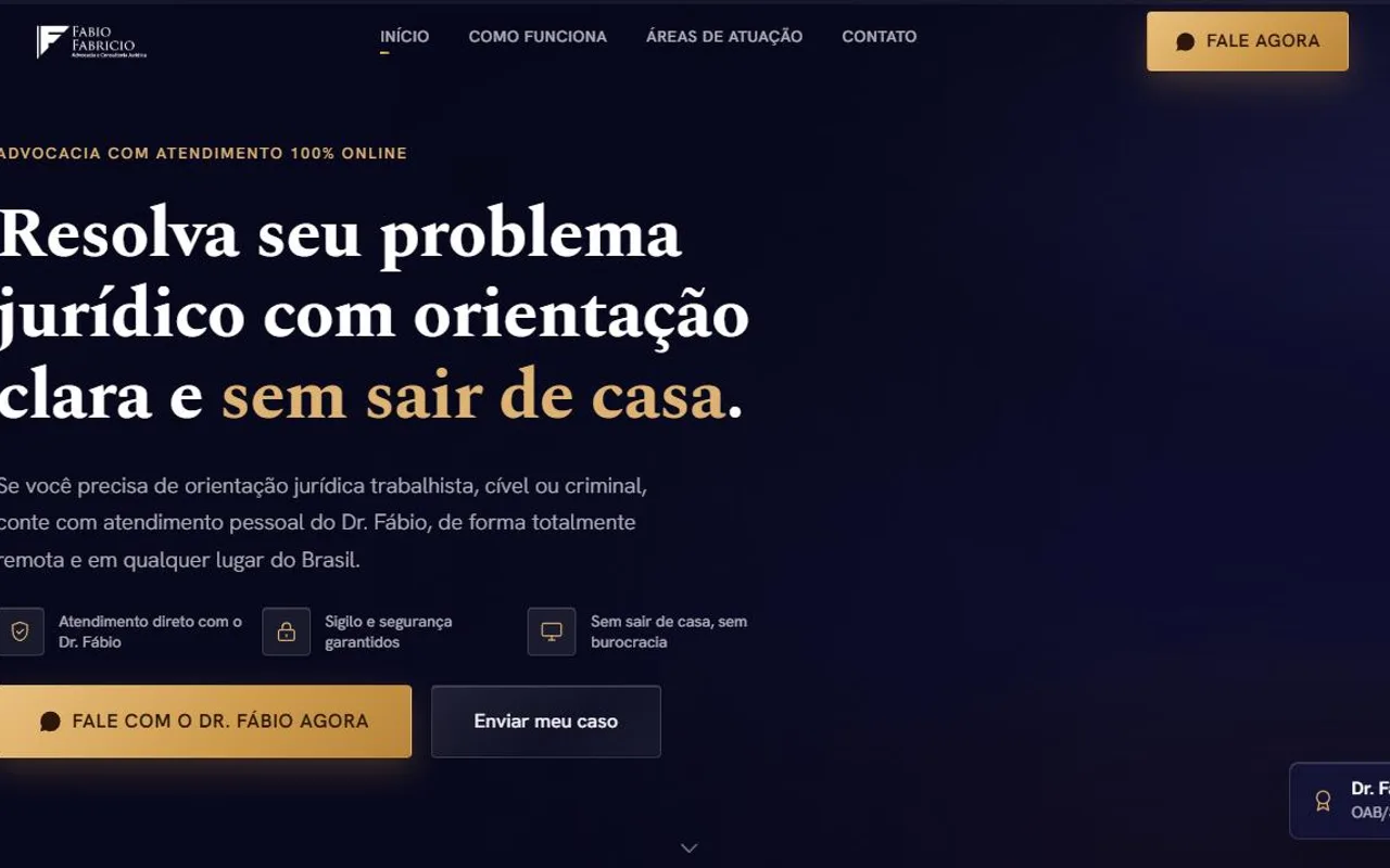 Captura de tela do site Fabio Fabricio Advocacia, advocacia