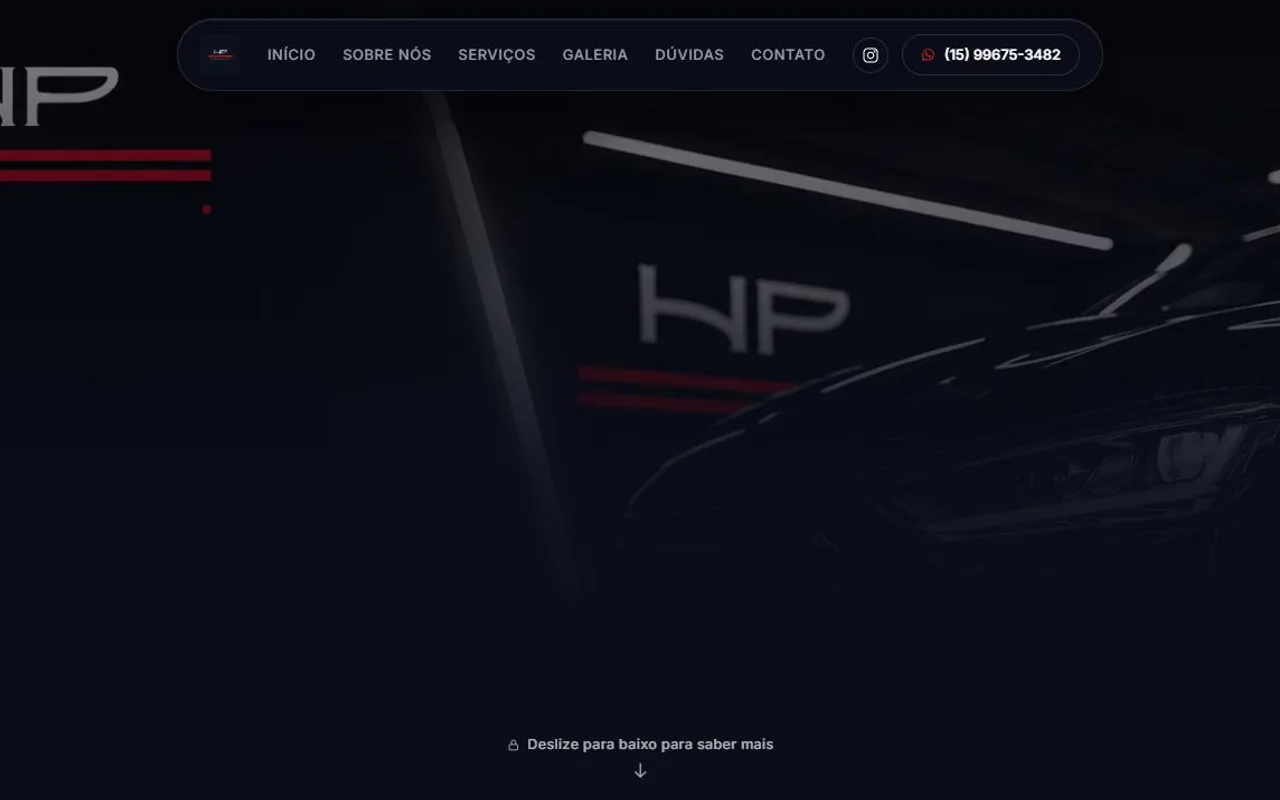 Captura de tela do site HP Studio Automotivo, estética automotiva